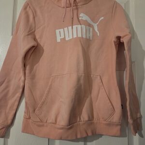 Puma Pink Hoodie Women Small Logo Graphic Pullover Athletic Sweatshirt